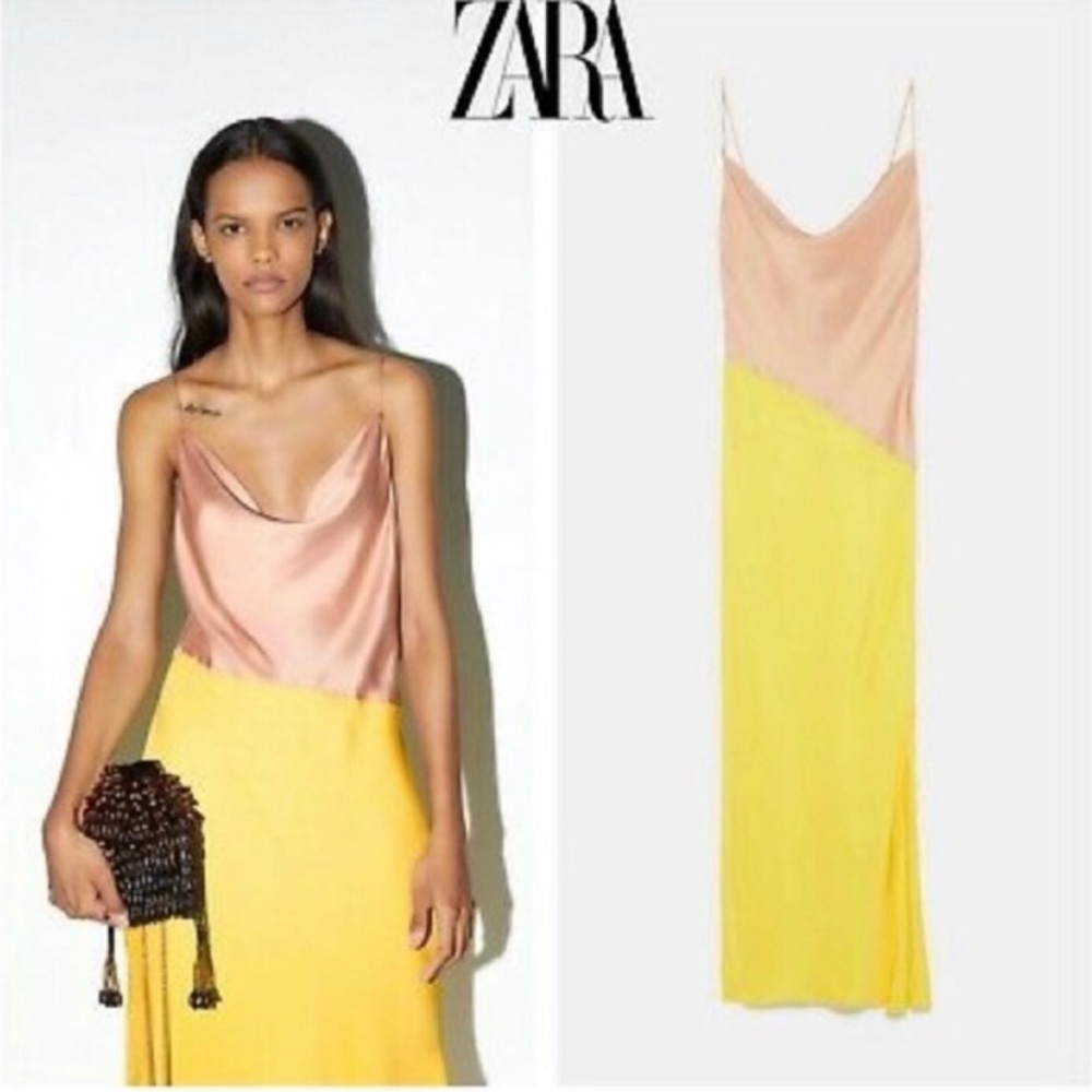 ZARA cowl neck color block midi dress